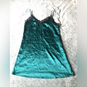 Emerald Green Black Lace Satin Slip dress